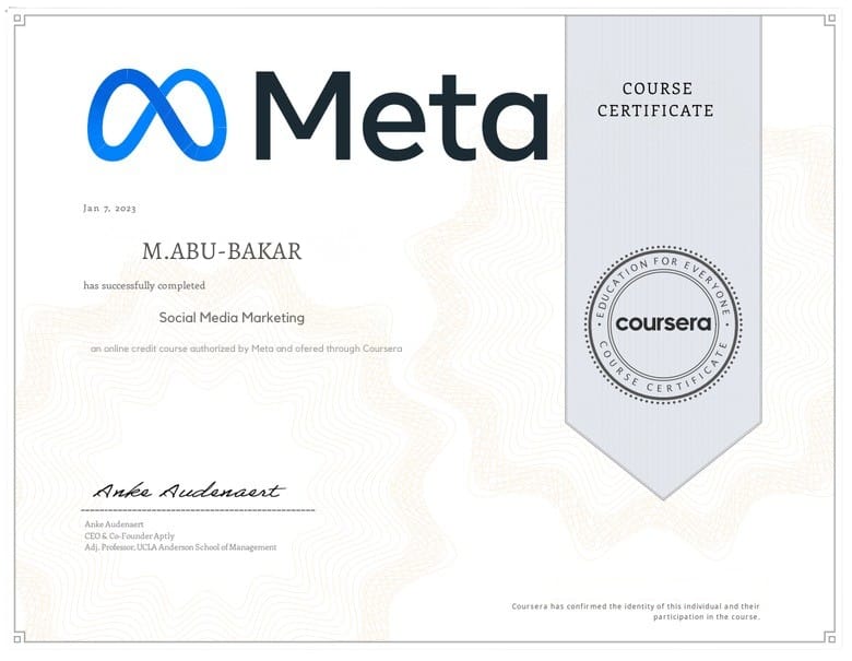 Meta Social Media Marketing certification